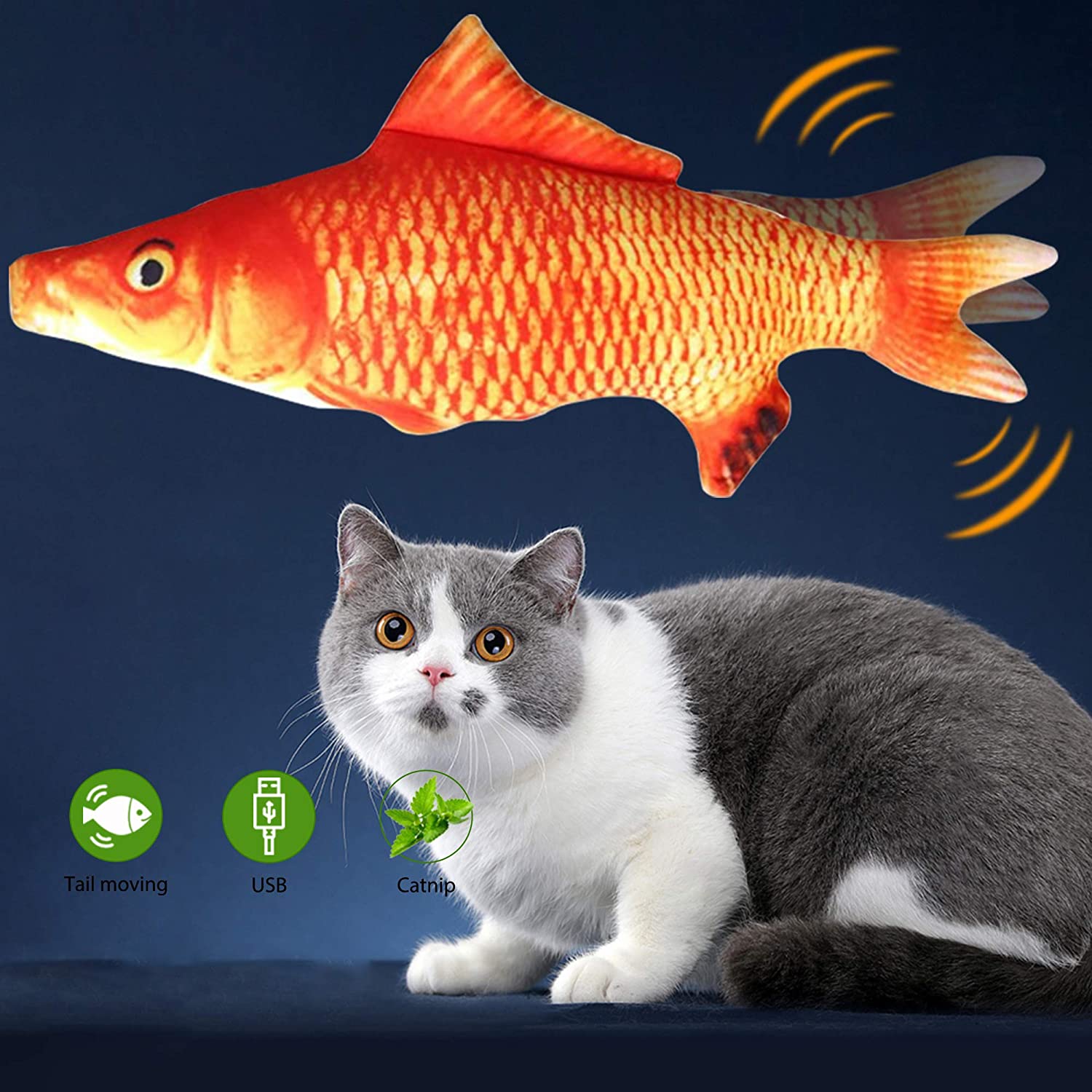 GBSYU Floppy Fish Cat Toy, Cat Toys for Indoor Cats with Catnip, Interactive Cat Toy for Cat Exercise, Realistic Cat Fish Toy, Motion Kitten Toys
