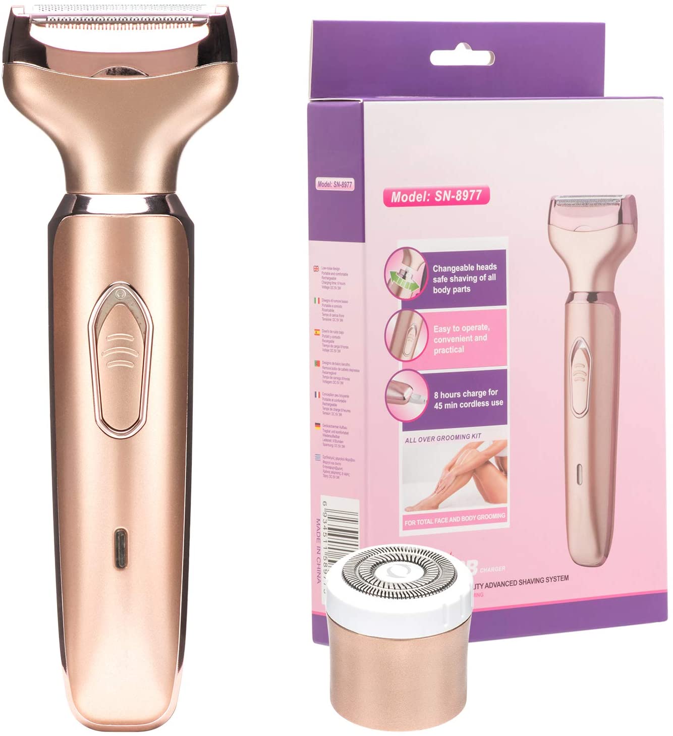 Electric Lady Shaver, NERDON Women Razors for Shaving Cordless 2-in-1 Shaver for Women Face, Legs and Underarm, Portable Bikini Trimmer Wet & Dry Hair Removal, Cordless - Micro USB Rechargeable