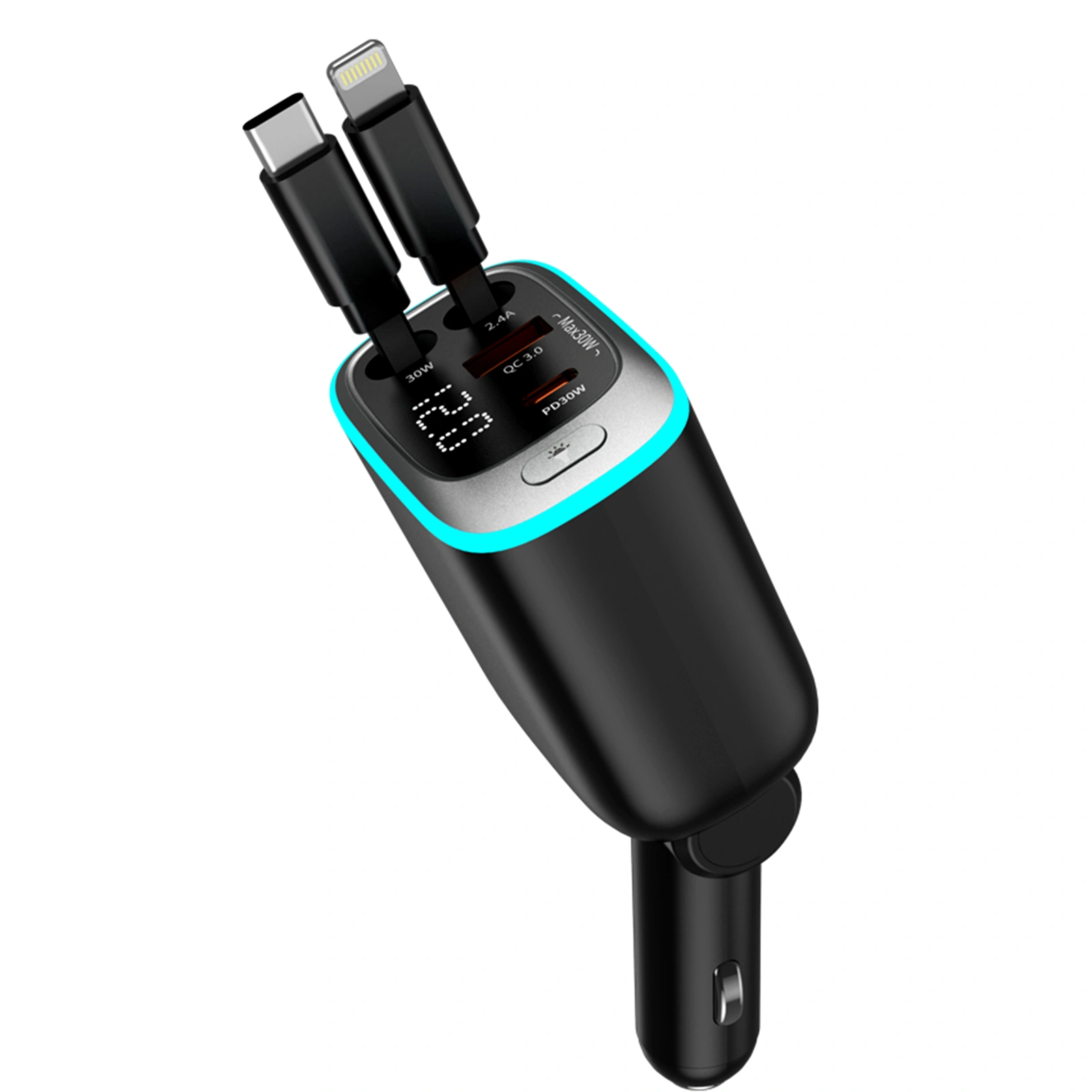 KT1 Retractable Car Charger Usb C, 4 in 1 Car Charger, 180° Adjustable, for iPhone 16, iPad, Airpod, Galaxy, Pixel, Fathers Day Gifts
