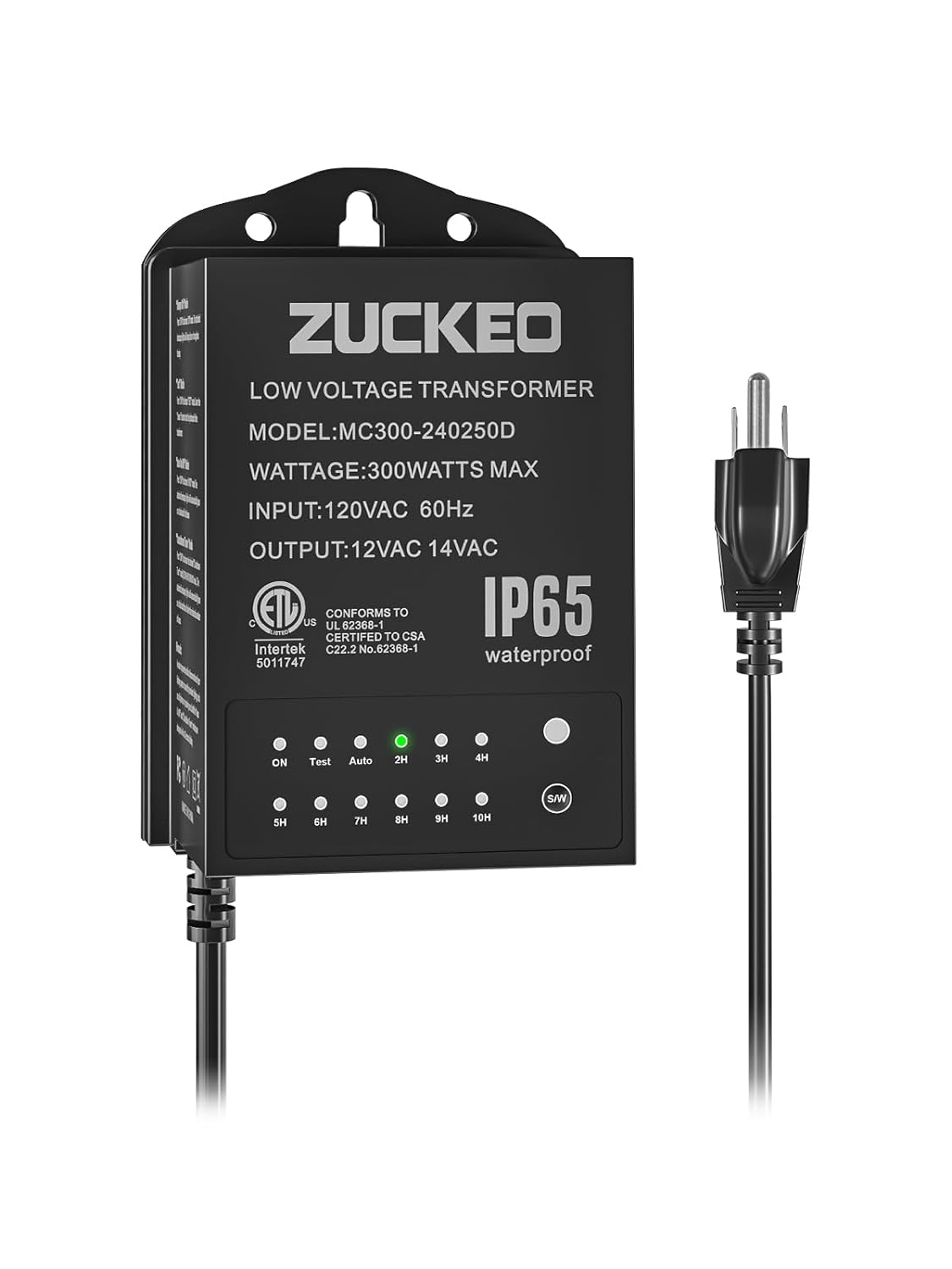 ZUCKEO 300W Low Voltage Landscape Transformer with Timer & Light Sensor, Outdoor Landscape Lighting Transformers Waterproof, 120V AC to 12V/14V AC for LED Spotlight Pathway Yard Garden Flag Light