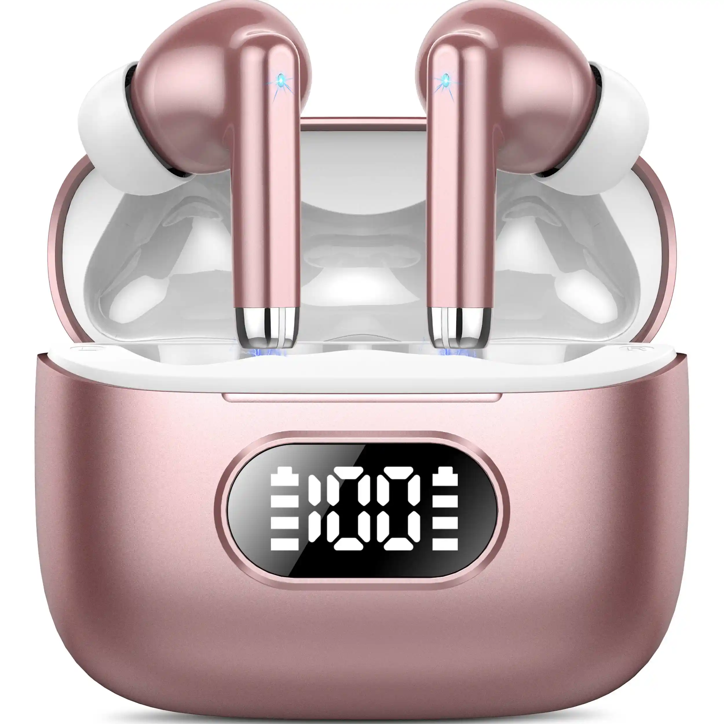 Wireless Ear Buds, Earbuds Bluetooth 5.3 Headphones 60H Playtime LED Display, HiFi Stereo Sound Waterproof in-Ear Earphones with 4 Microphone for iPhone/Samsung/Android (Rose Pink)