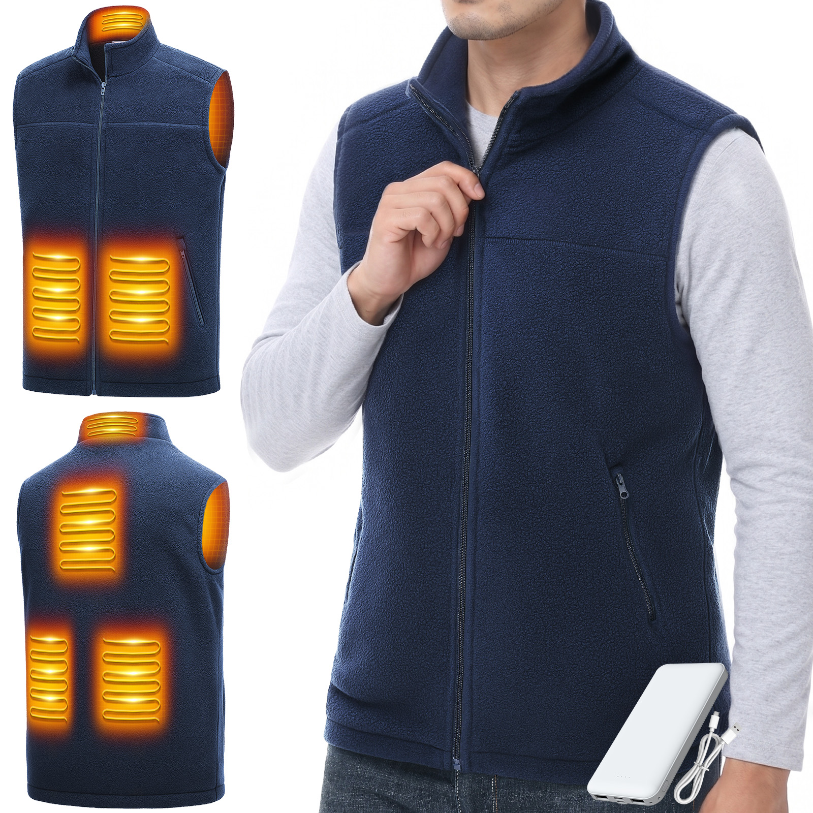 LABCOOL Electric Heating Vest, Heater Vest, USB Powered, 10,000 mAh, 3 Temperature Adjustment, Power Bank Included, Washable, Ultra Lightweight, Electric Heating Wear, Thermal Wear, Built-in Heater,