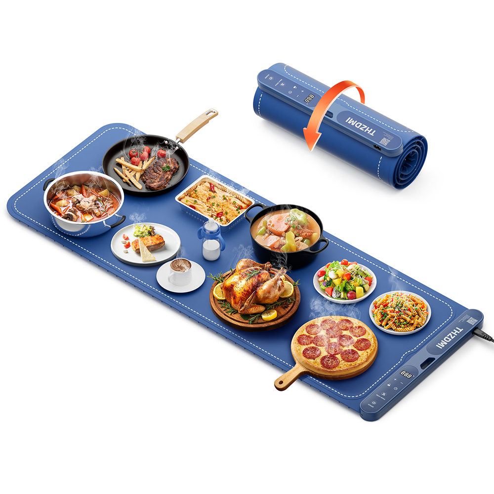 Extra Large Food Warming Mat 40"x16"- Fast Heating Silicone Electric Warming Tray with Raised Feet Protects Table, Roll Up Buffet Hot Plates Heat Pad, Portable Food Warmer for Parties Home Travel
