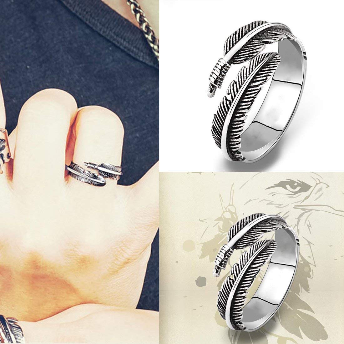 sandywident Vintage Feather Arrow Opening Rings for Women Silver 925 Sterling Silver Fine Jewelry anel 