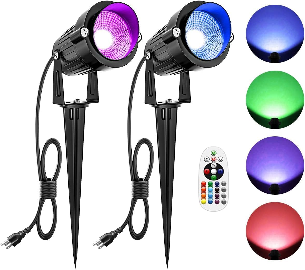 ZUCKEO 10W RGB Color Changing Landscape Lights, Outdoor Waterproof LED Spotlights with Remote & Plug for Garden, Yard, Patio, Driveway, Birthday & Holidays Decoration