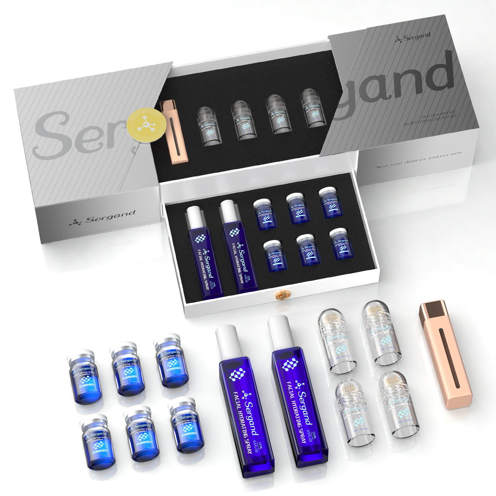 Micro-Infusion Facial System &ndash; Hydrating, Brightening & Firming-Look Peptide Serum Kit with Blue Copper Peptide,Sodium Hyaluronate, Sterile 0.25mm Facial Stamp, 3-Month Supply