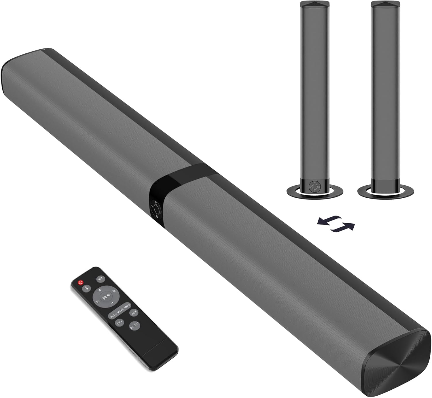 Assistrust Sound Bar for Smart TV, 80W Soundbar with Bluetooth/ARC/Opt/AUX Connect, Dynamic Volume Boost, 3 Equalizer Modes, 2 in 1 Detachable Soundbar for TV/PC/Gaming/Projectors