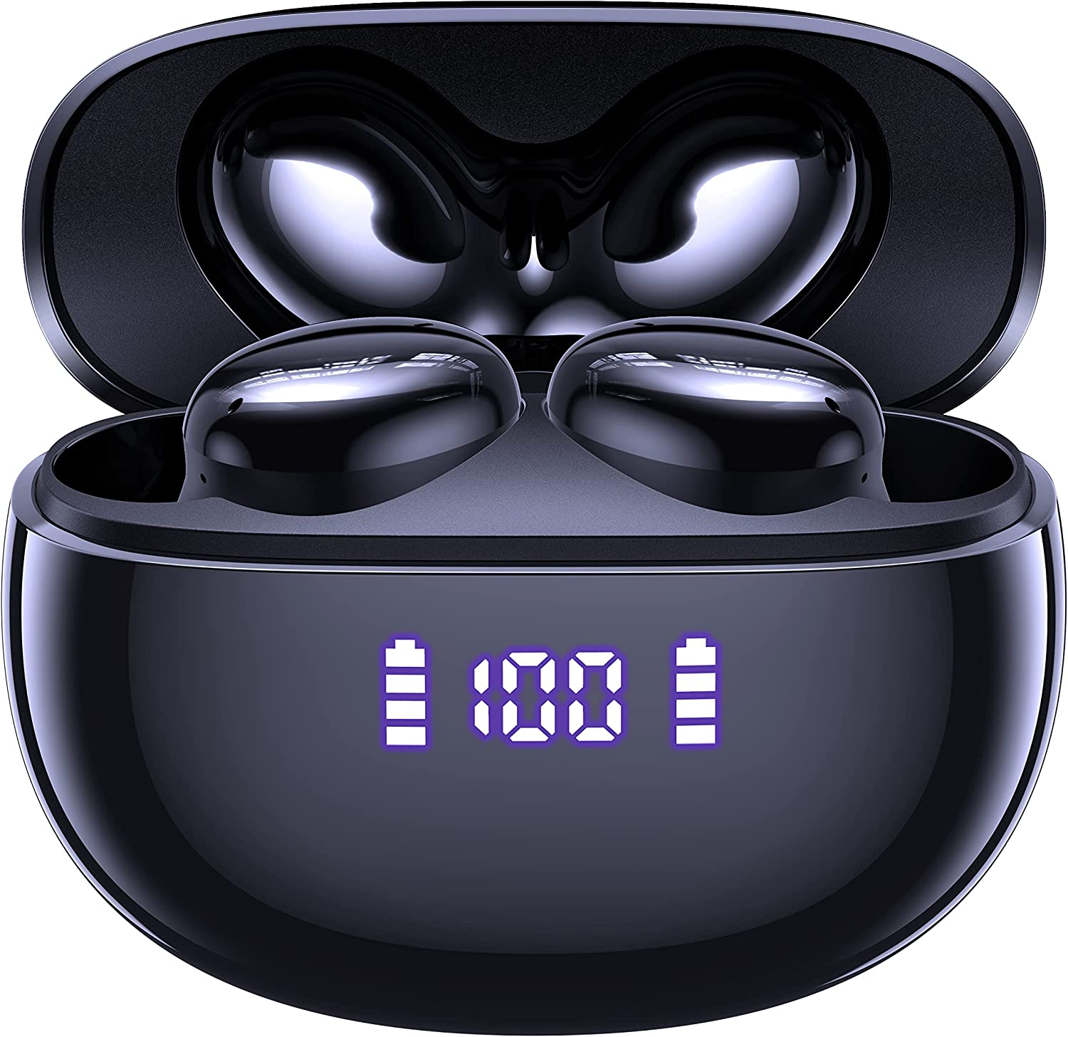CAPOXO Wireless Earbuds Bluetooth Headphones 50Hrs Playtime with Wireless Charging Case&Dual LED Power Display, IPX7 Waterproof Earphones, in Ear Stereo Headset Built-in Mic for iPhone/Android