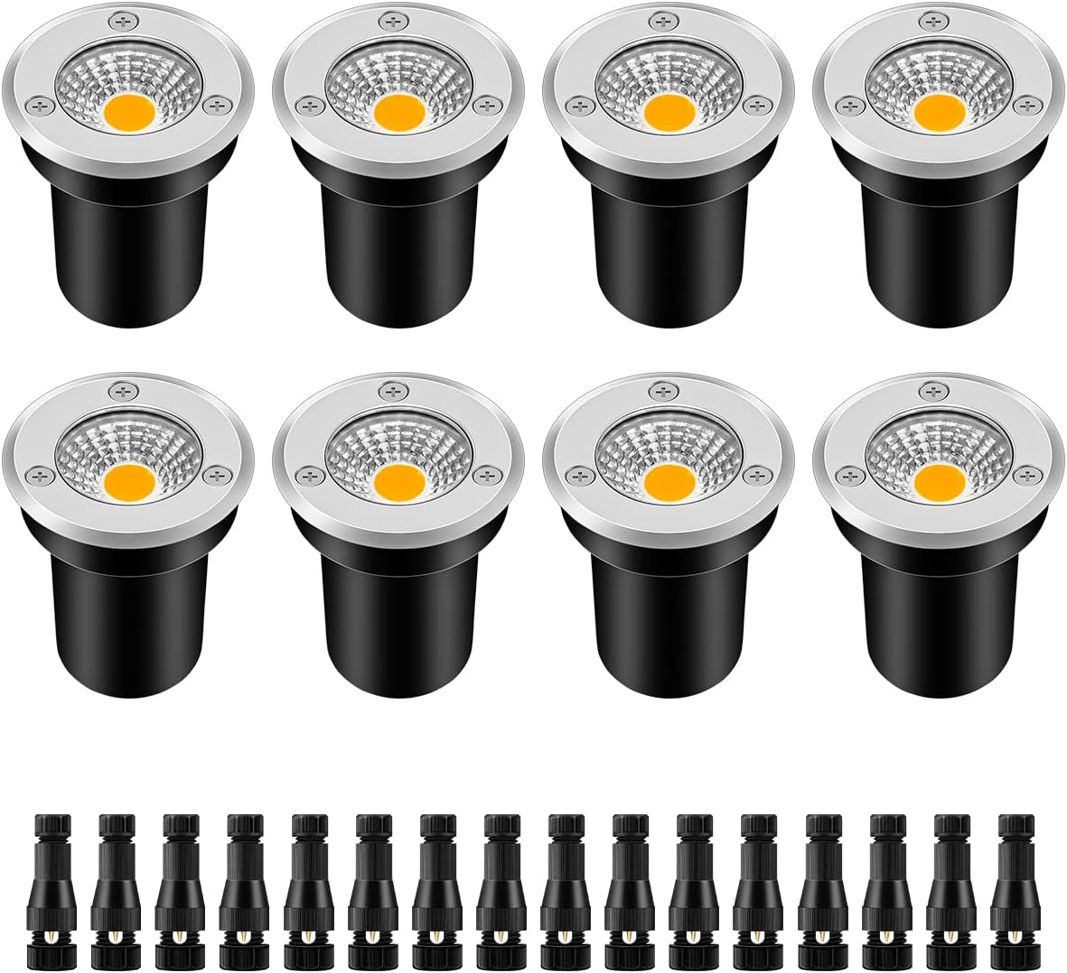 ZUCKEO Low Voltage Landscape Lights LED Well Lights 3W 12V-24V in Ground Lights IP67 Waterproof Low Voltage Landscape Lighting Floor Driveway Deck Step Garden Lights Outdoor (8 Pack Warm White)