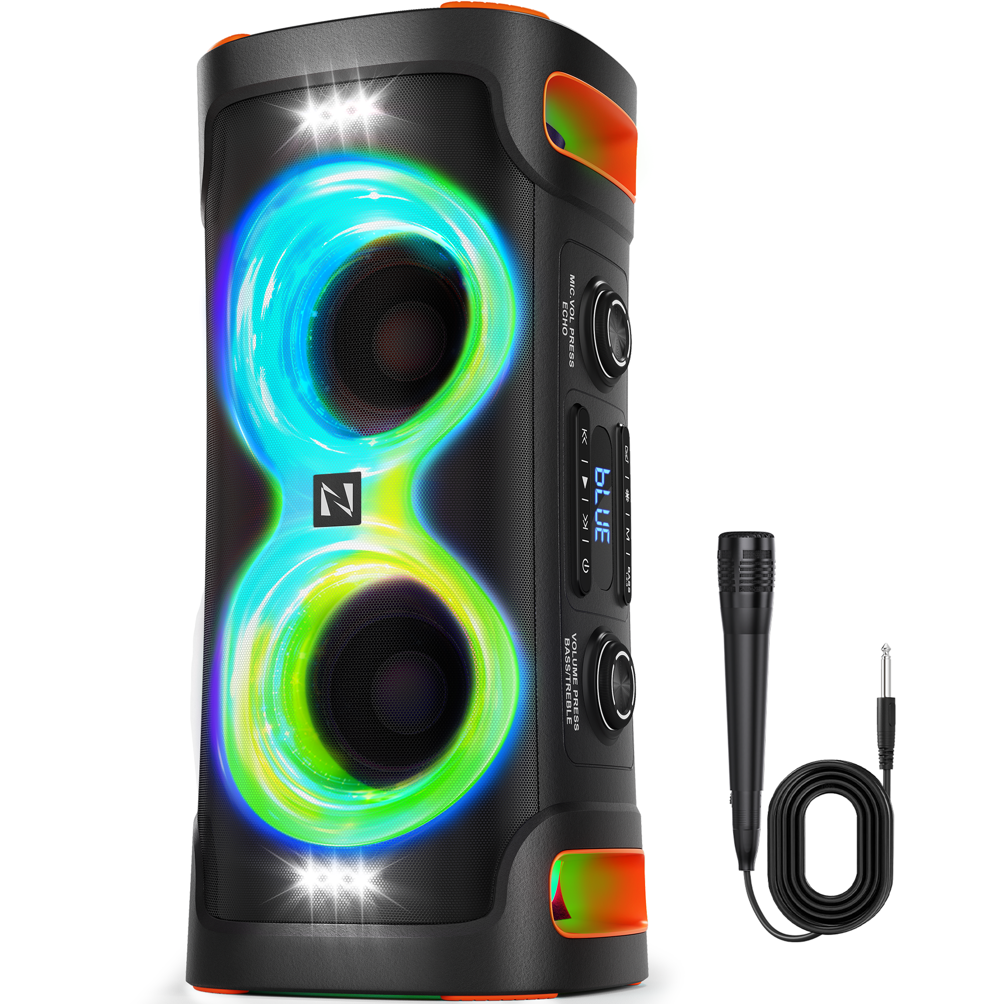 Bluetooth Speaker 300W Peak with 1 Microphone, Portable Wireless Subwoofer, 15H Fast Charging Battery, Outdoor Party Speaker for Beach Backyard Home Gathering
