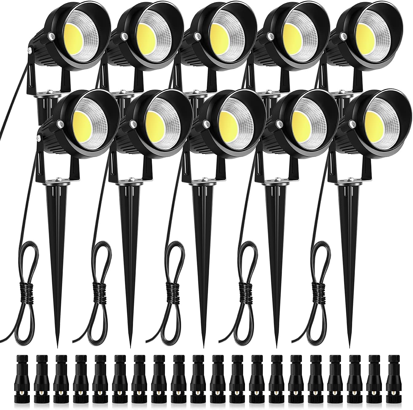 ZUCKEO Low Voltage Landscape Lights LED Landscape Lighting with Connectors, 10W 12V 24V Outdoor Spotlights Waterproof Garden Flood Pathway Yard Lights 1000LM Daywhite Light(10Pack with Connector)
