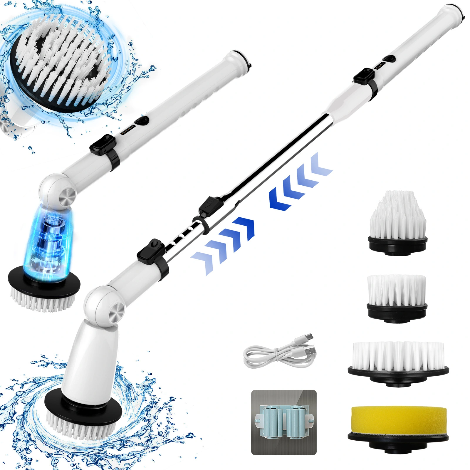 Electric Spin Scrubber, 2024 Upgraded Bathroom Cleaner, Power Shower Cleaning Brush with Extendable Handle & 4 Brush Heads, Dual Speed & USB-C Charging, Shower Scrubber for Bathtub, Tile, and Floor