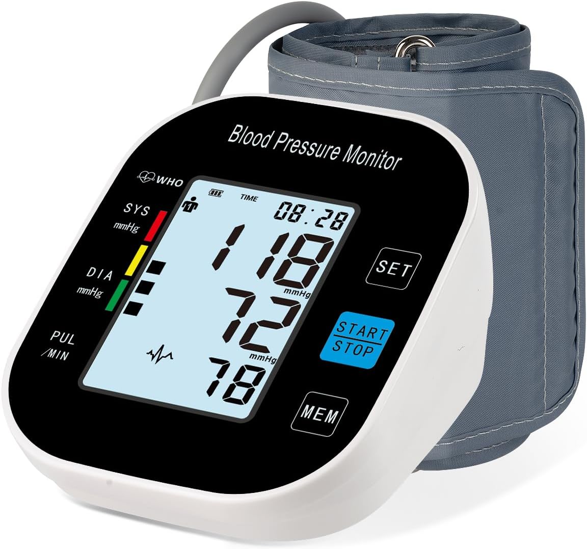 laukum Blood Pressure Monitor for Home Use - Automatic BP Machine with Large Backlit Display High Accuracy for 2 Users with 22-42cm Arm Cuff & Storage Bag (Black)