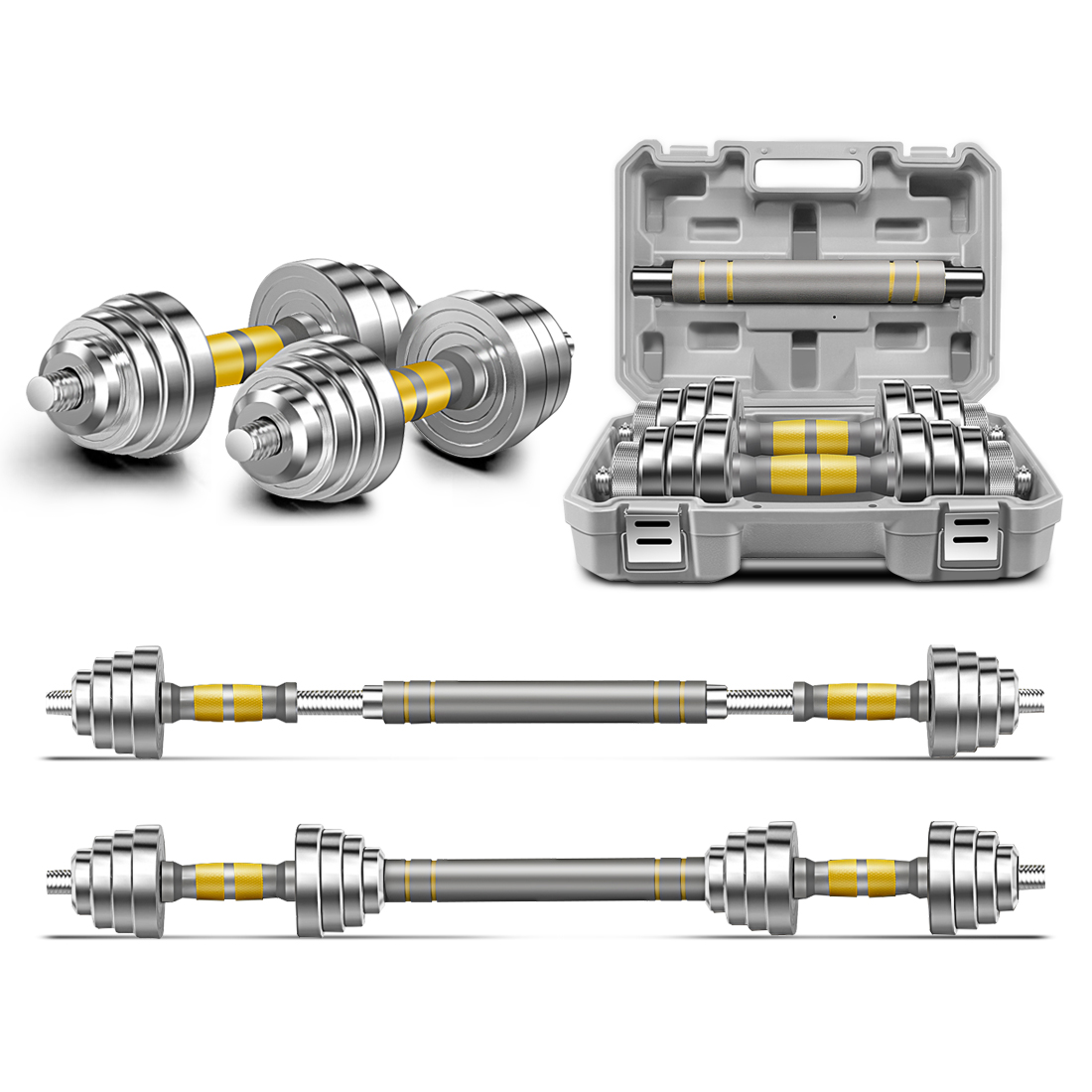  PHOEROS Adjustable Dumbbell Set - 44 LBS weights set , Dumbbell Barbell 3 in 1 , Steel Dumbbells Pair with Connecting Rod for Adults Women Men Fitness Workout, Home Gym Exercise Training Eq