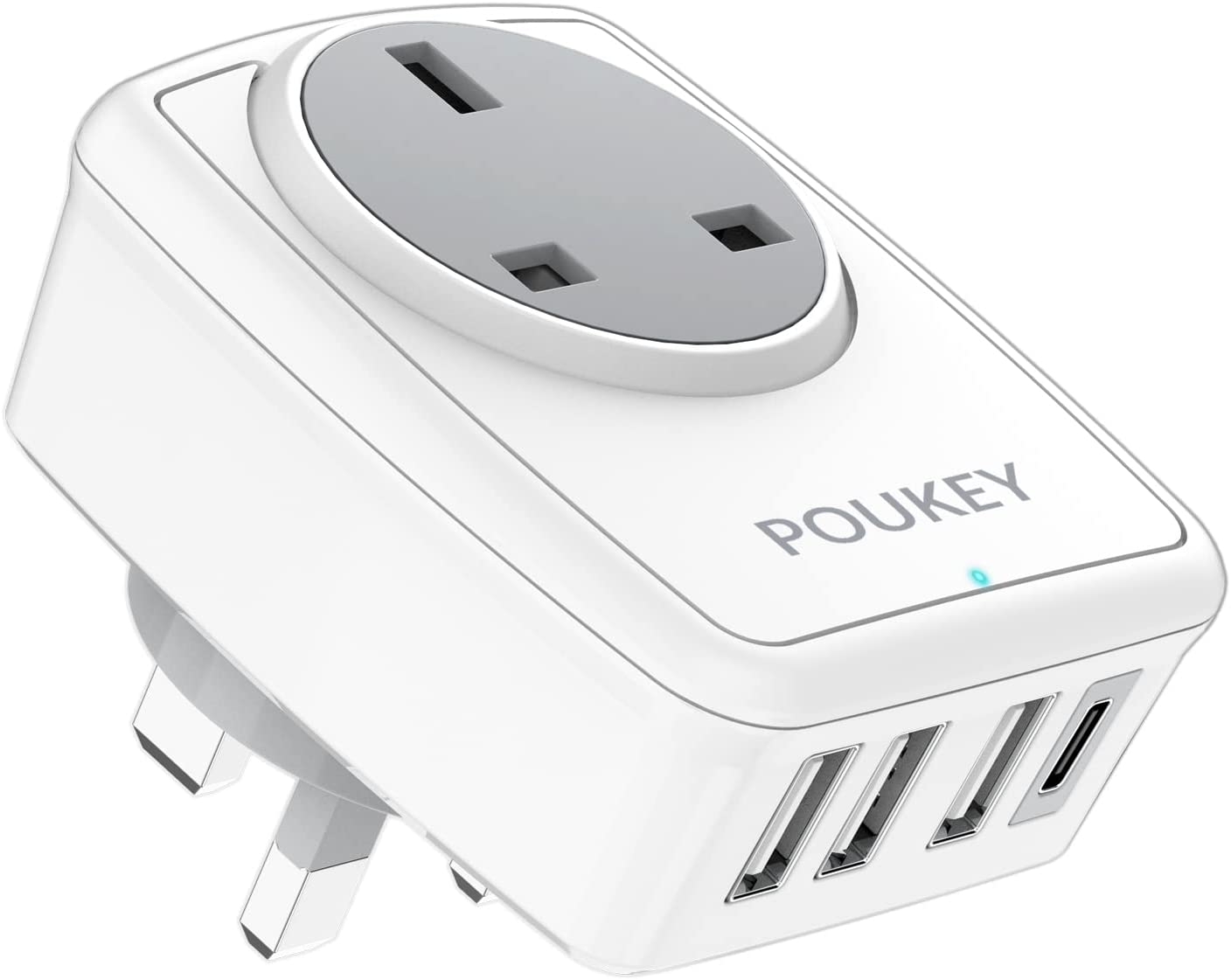USB Charger Plug UK, Poukey USB Plug Adaptor UK with 1 Type C&3 USB Ports&1 Way Socket Extension,5-in-1 Multi USB C Wall Charger Outlet Plug for iPhone/Samsung/Tablet/Phone,Ideal for Home/Office 4000W