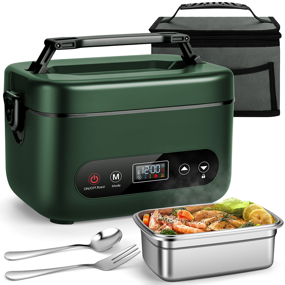 1.2L Cordless Electric Lunch Box – 20000mAh Rechargeable Portable Food Warmer with 5-Sided Heating, Auto Temperature Control, Leakproof & BPA-Free – Perfect for Office, Truck, Outdoors Green