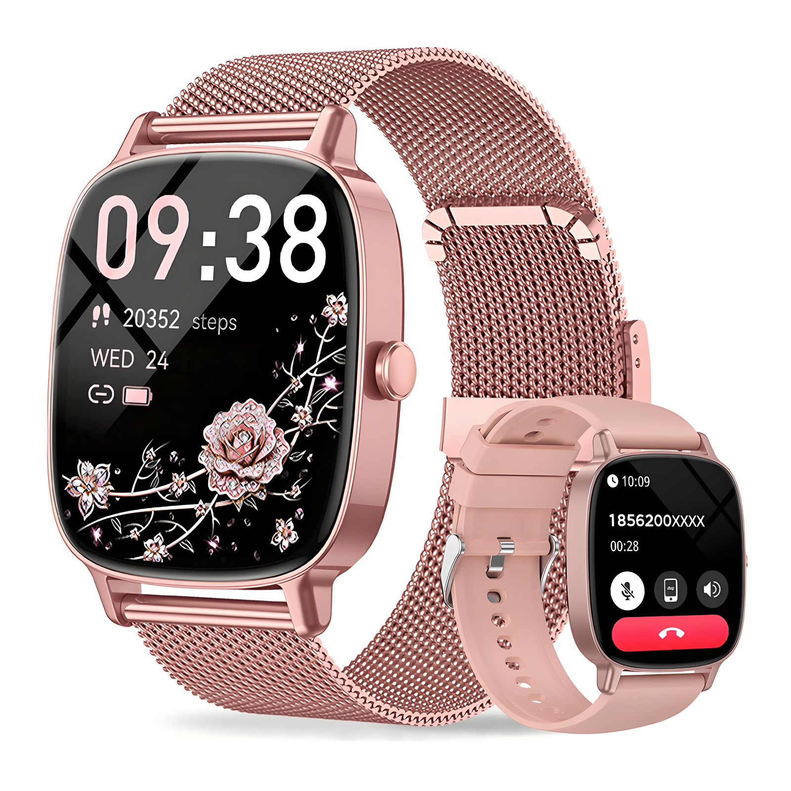 Smart Watch for Women, Answer/Make Call,1.85'' Ultra-Clear Screen Fitness Tracker with Heart Rate/Sleep/SpO2 Monitor,Smartwatch for iPhone/Samsung/Android,120+ Sport Modes,IP68 Waterproof with 2 Bands