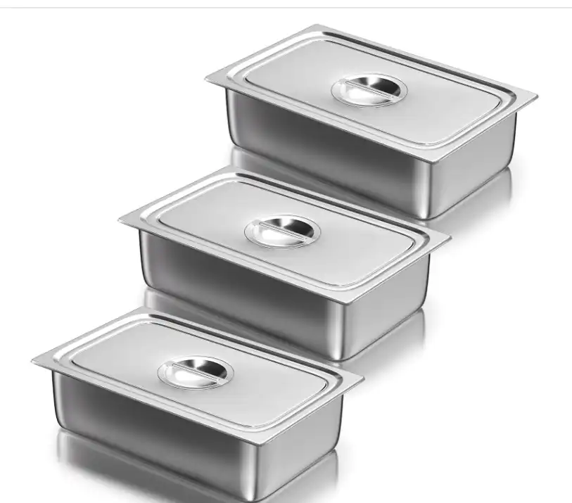 WantJoin 1/2 Half Size Steam Table Pans with Lid, 3 Pack 4 Inch Deep Restaurant Steam Table Pans Commercial, Hotel Pan Made of 201 Gauge Stainless Steel