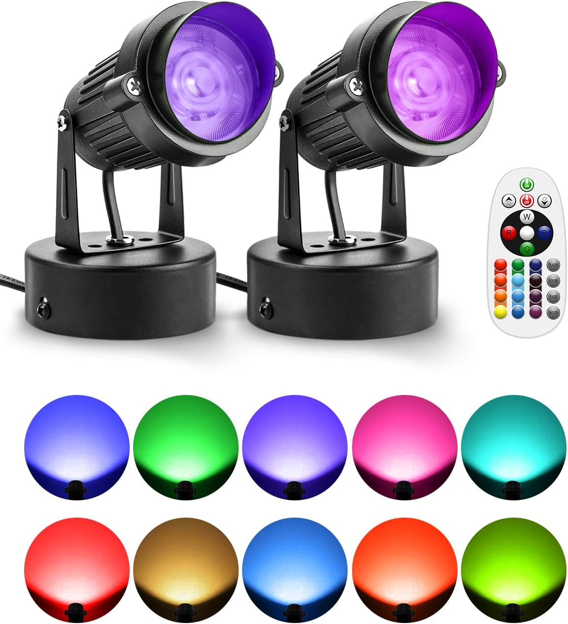 ZUCKEO Christmas LED Spot Lights Indoor RGBW Up Lights with Remote, 120V 10W Uplighting Indoor Spotlights Plug in, 4.92FT Code Accent Flood Light Color Changing Landscape Lighting with Switch (2Pack)