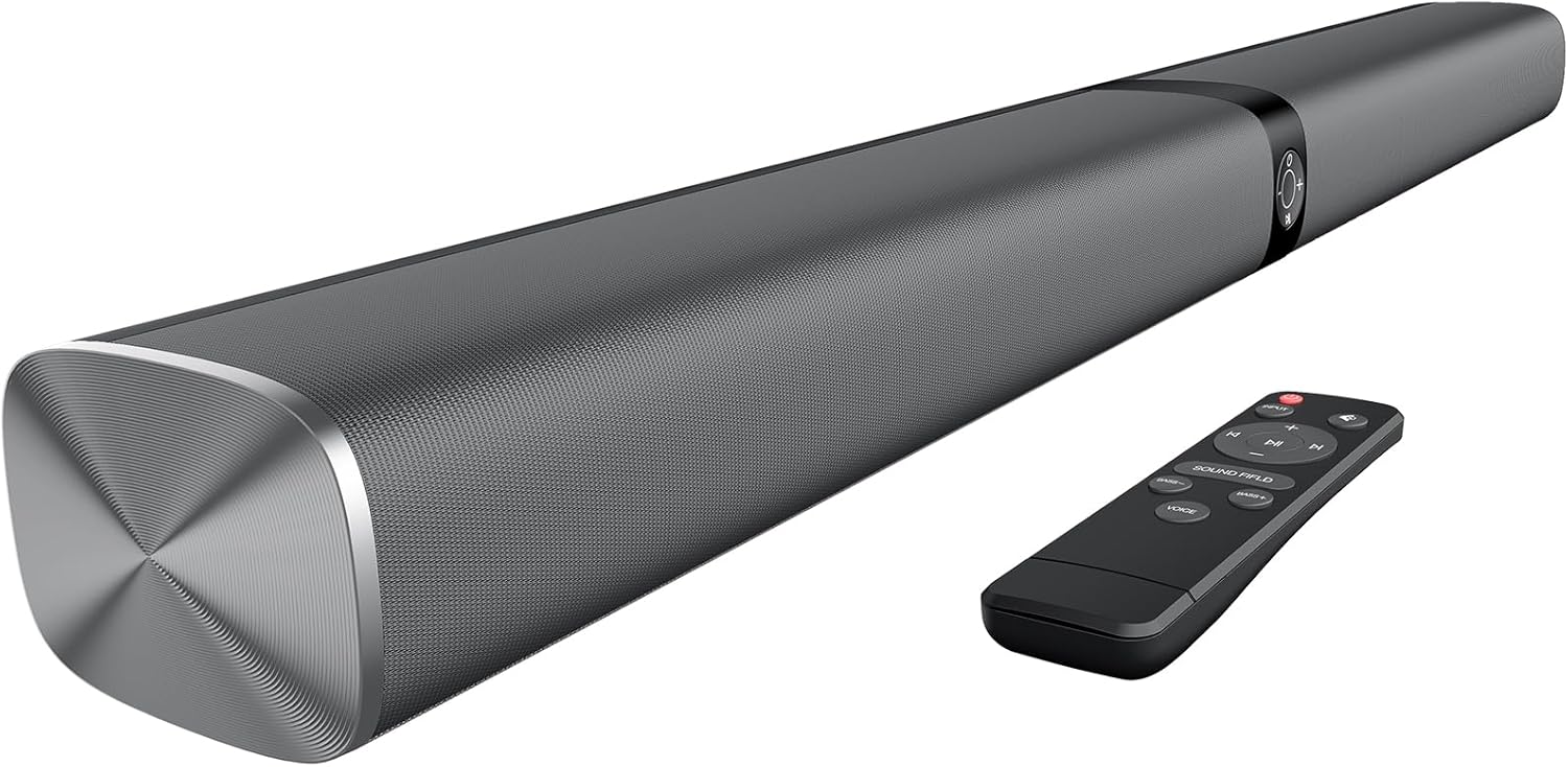 Assistrust Sound Bar for Smart TV, 80W Soundbar with Bluetooth/ARC/Opt/AUX Connect, Auto Volume Boost, 3 Equalizer Modes, 2 in 1 Detachable Soundbar for TV/PC/Gaming/Projectors