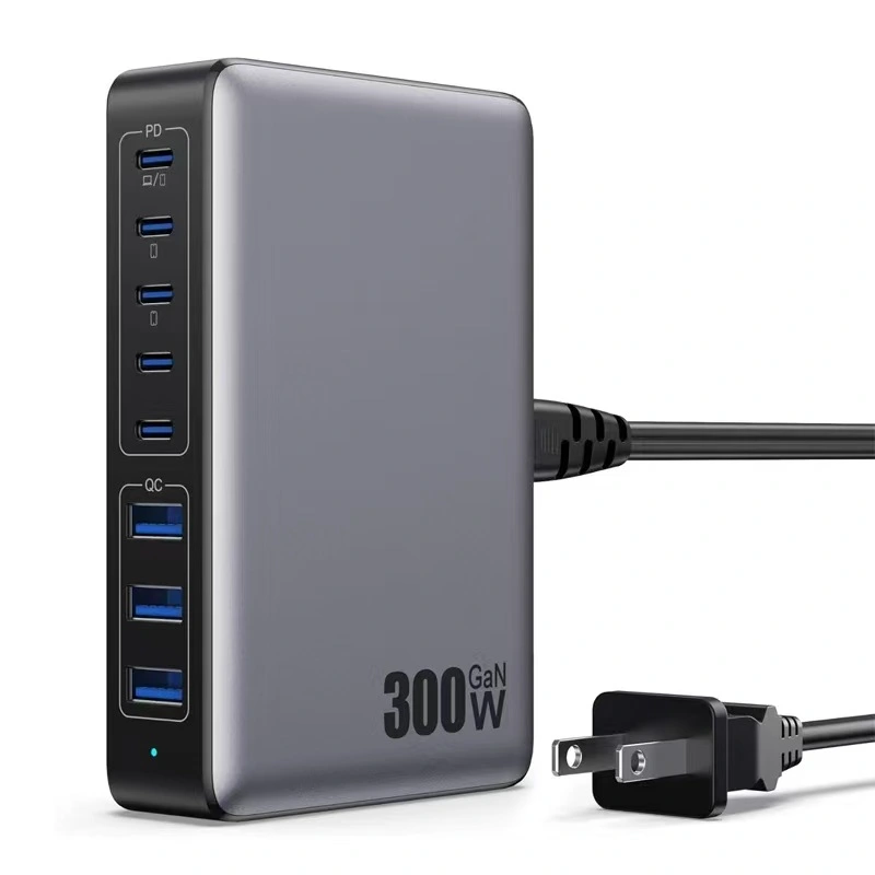 VAMOUT USB C Charger Block, 300w Gan IV 8-Port Fast Charging Station, PD 100w Laptop Charging Hub Wall Charge Adapter Compatible with MacBook Pro/Air, Dell, iphone 16/15/14, Steam Desk, Galaxy S23/22