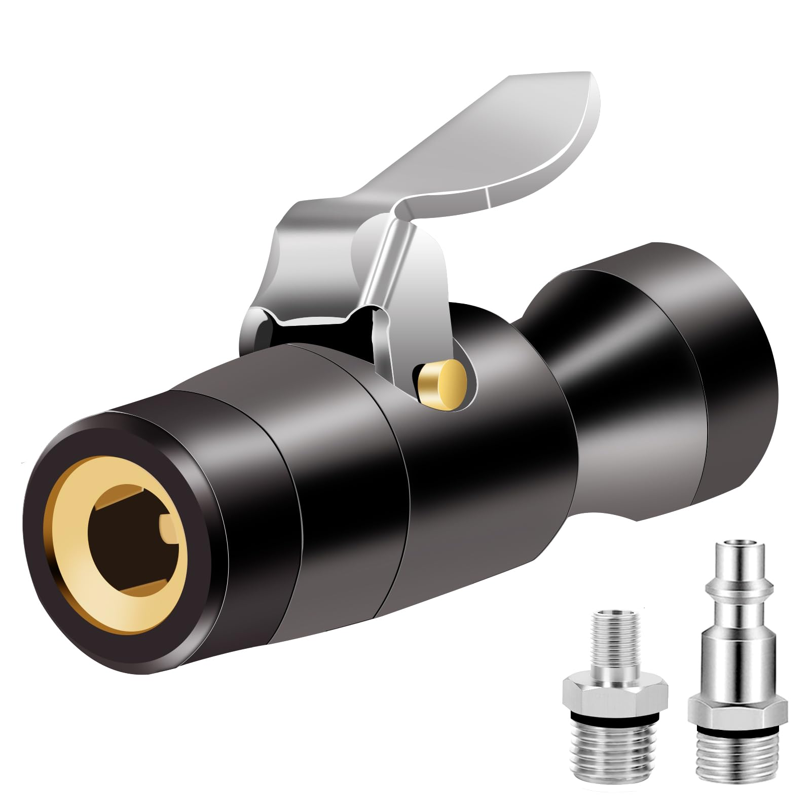 GODESON Locking Air Chuck,1/4FNPT Lock On Air Chuck with Two Steel Jaws Lock onto Any Schrader Valve, Brass Tire Air Chuck Rated to 200 PSI, Open Flow Air Chucks for Tires
