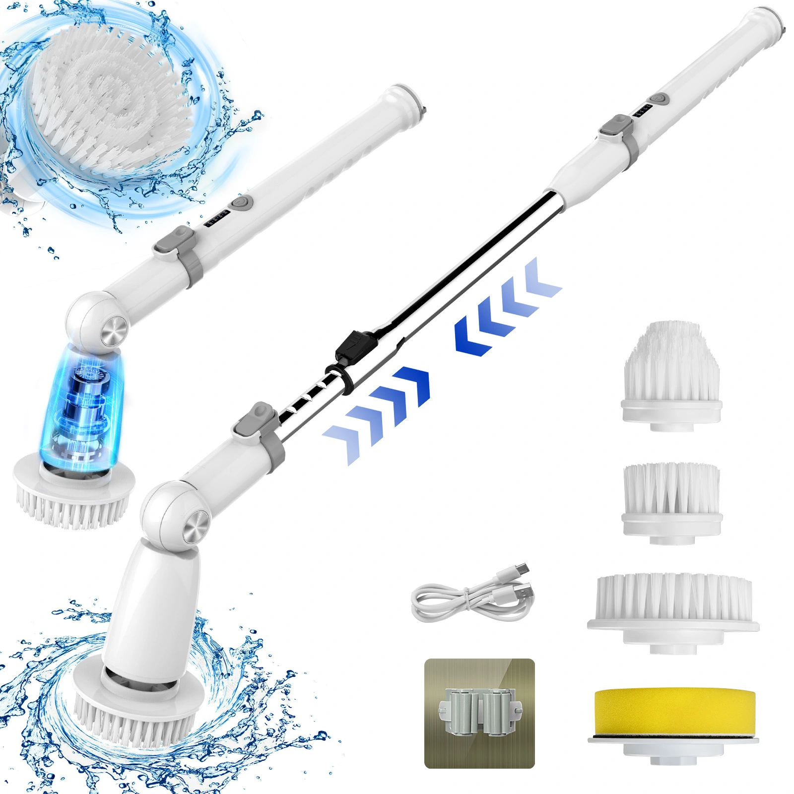 Electric Spin Scrubber, 2024 Upgraded Bathroom Cleaner, Power Shower Cleaning Brush with Extendable Handle & 4 Brush Heads, Dual Speed & USB-C Charging, Shower Scrubber for Bathtub, Tile, and Floor