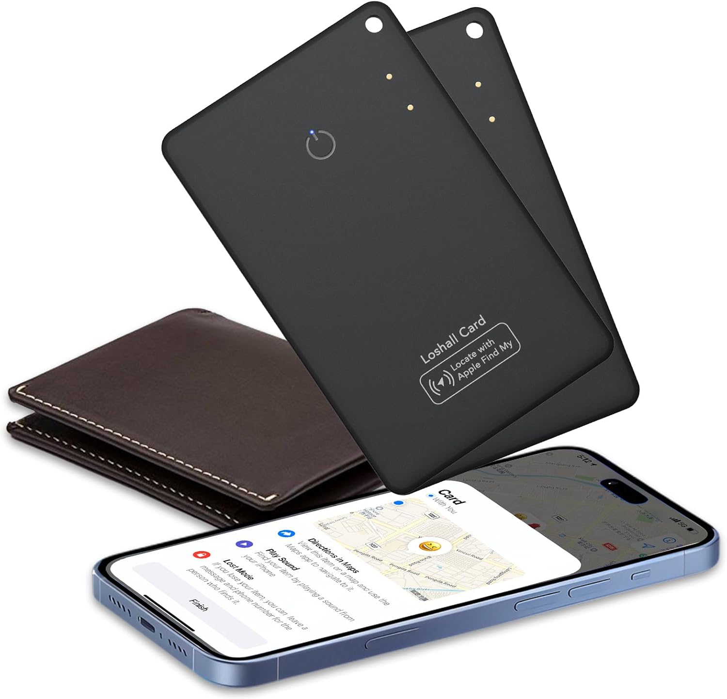 2 Pack [Apple MFi Certified] Air Tracker Tag Wallet Tracker Card, IP68 1.6mm Rechargeable Smartcard Work with Apple Find My, Keys Finder and Item Locator for Passport, Bags, Laptop, Black, iOS only