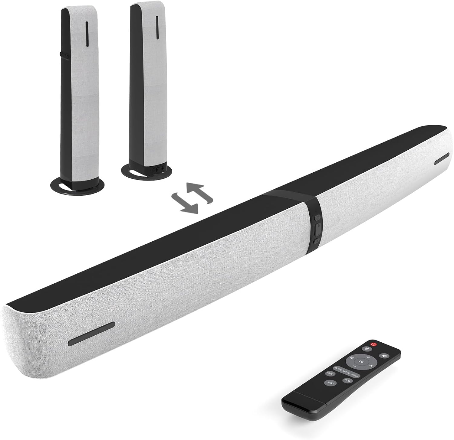 Assistrust Sound Bar for Smart TV, 90W Soundbar with Bluetooth/ARC/Optical/AUX Connect, Auto Volume Boost, 3 Equalizer Modes, 2 in 1 Detachable Soundbar for TV for TV/PC/Gaming/Projectors