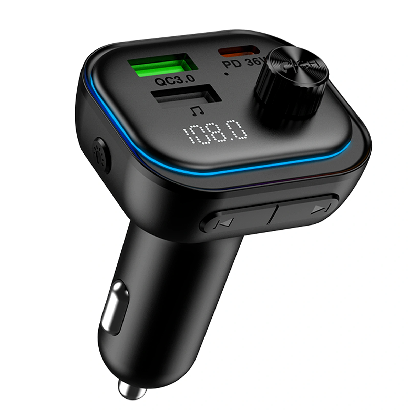 KT1 FM Transmitter Bluetooth with USB C Charger & Hands-Free Calling, Wireless Radio Adapter MP3 Player, Supports U Disk/AUX, Bluetooth FM Transmitter for Car, Compatible with iPhone/Android
