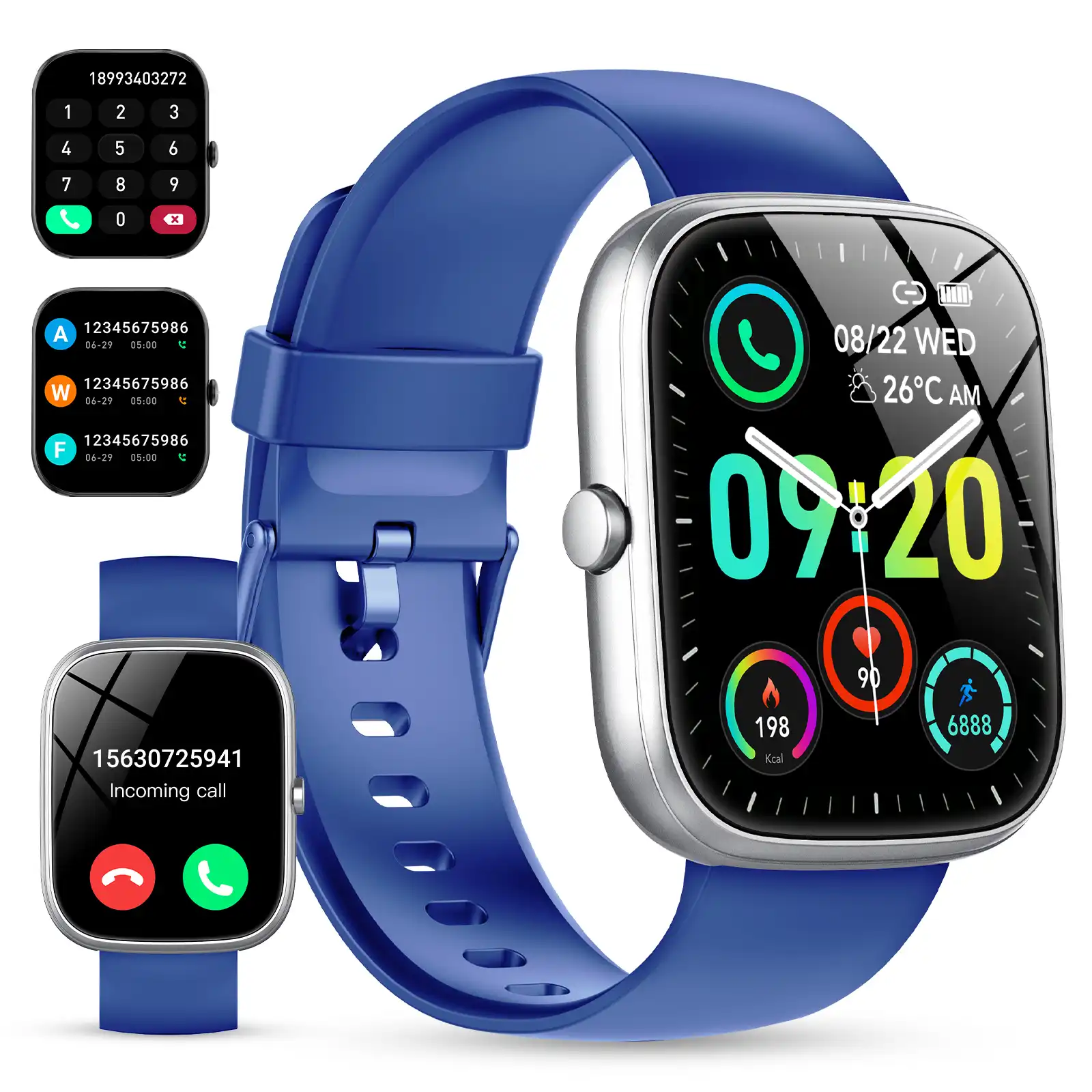 Smart Watch for Android and iPhone, IP68 Waterproof Smartwatch for Women Men 100+ Sports Modes 1.91-inch Fitness Tracker, Smart Watch with Bluetooth Call(Answer/Make Calls), for Gift Blue