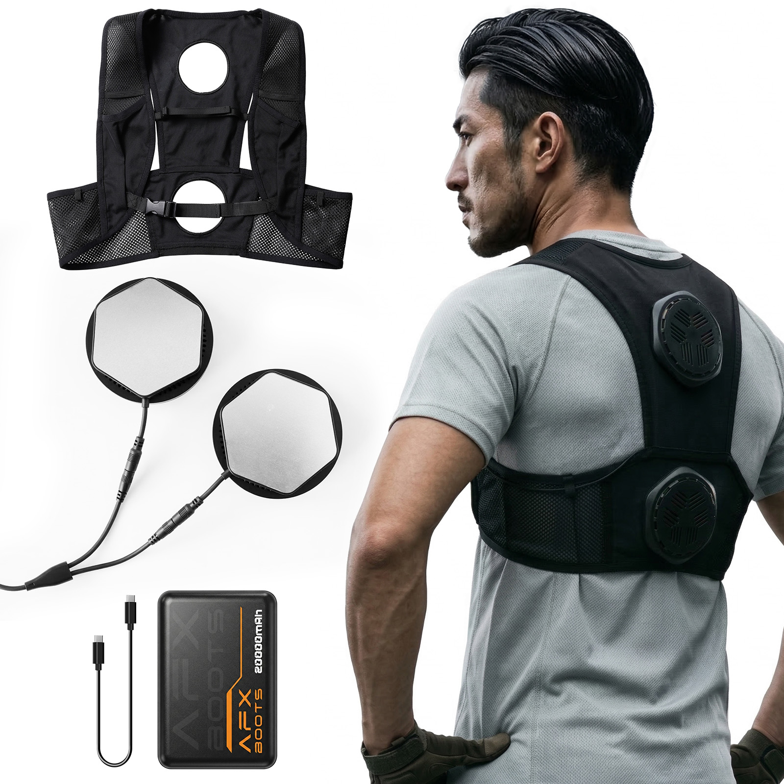 ペルチェベスト【最大-24℃瞬間冷却】5秒速攻冷却 大判化した2ペルチェ搭載 20000mAh 3段階冷感調節 90mm服穴径対応 ファン付き作業服