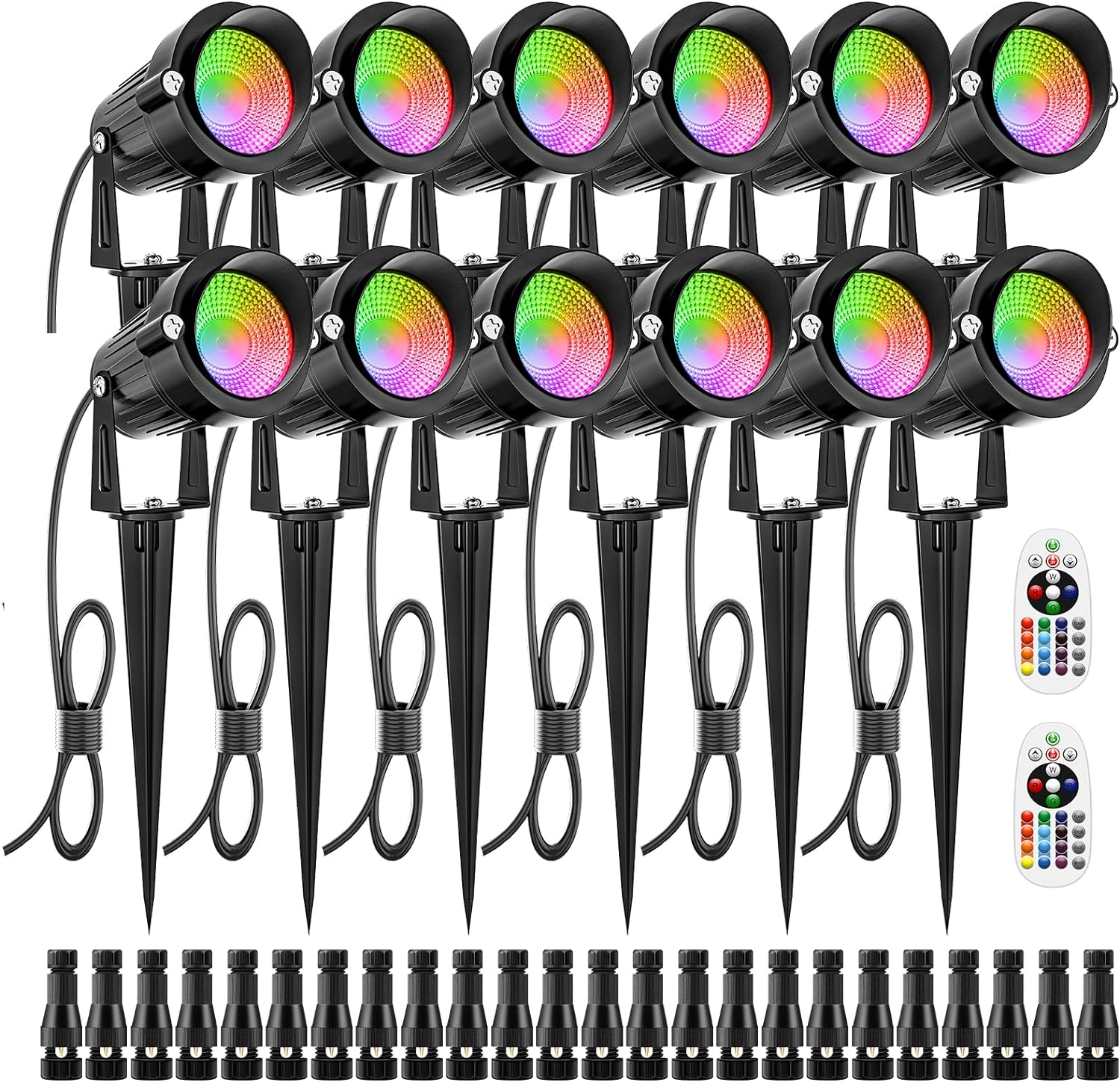 ZUCKEO 12W RGB Low Voltage Landscape Lights, LED Color Changing Landscape Lighting, IP66 Waterproof Outdoor Spotlight, 12V 24V Christmas Decorative Light for Yard Garden Path(12Pack)