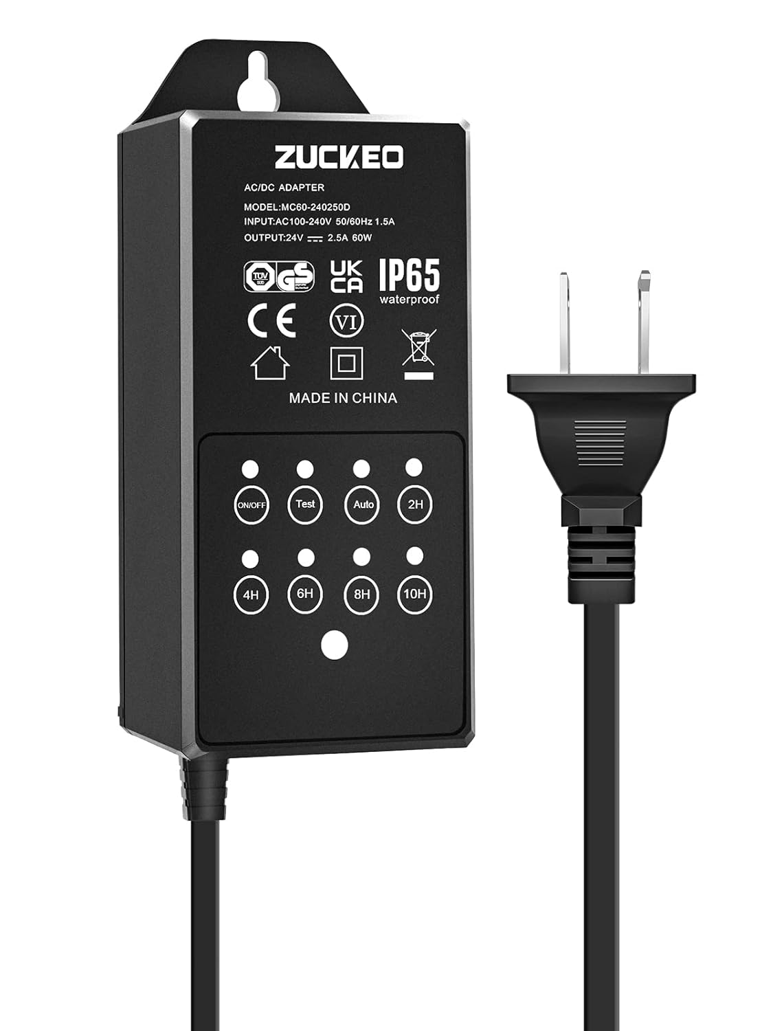 ZUCKEO 60W Outdoor Low Voltage Transformer with Timer and Photocell Sensor Landscape Lighting Transformer Waterproof 120V to 24V Power Supply for LED Landscape Lights Spotlight ETL Listed