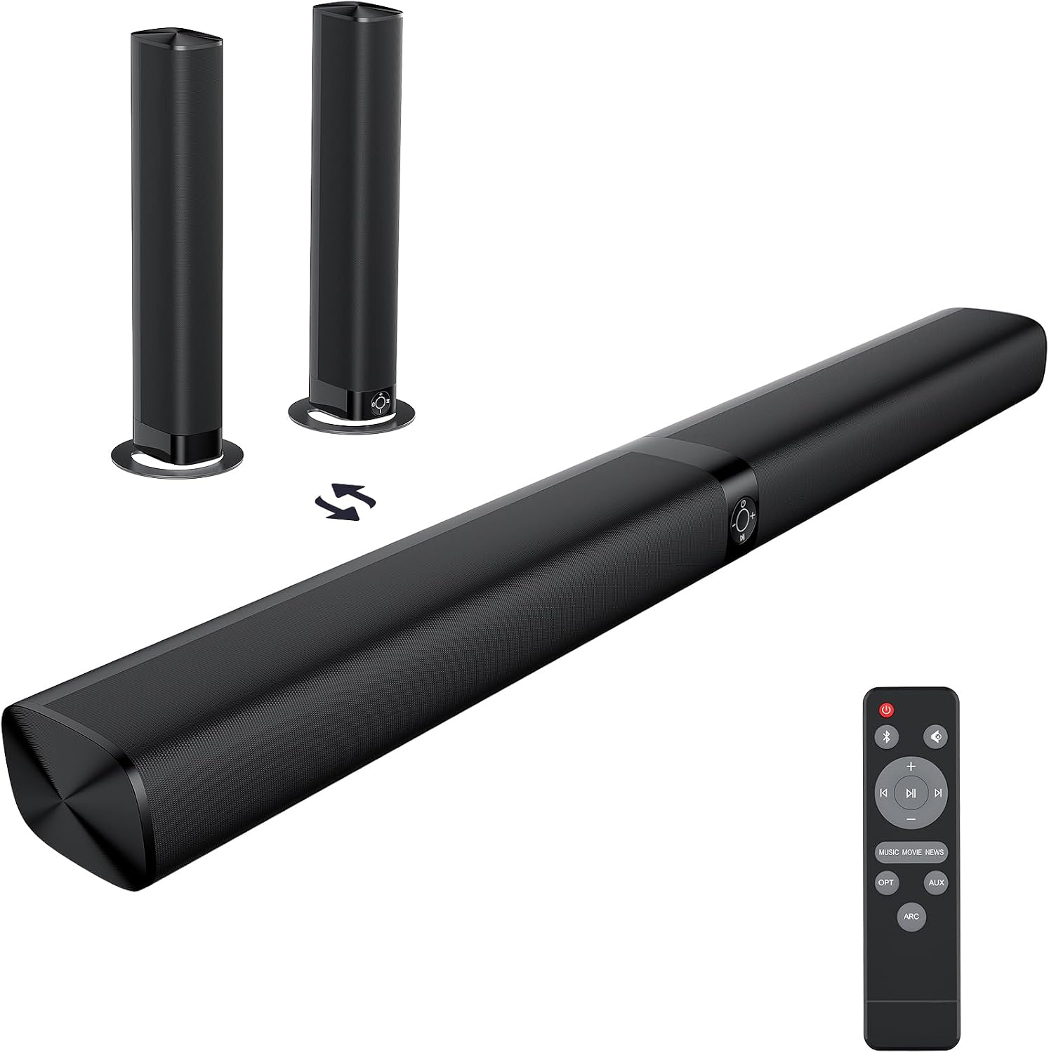 Assistrust 80W Sound Bar for Smart TV, Home Theater System Soundbar, Bluetooth/ARC/Opt/AUX Connect, Volume Boost, 3 EQ, Detachable Soundbar for TV,PC,Gaming,Projectors