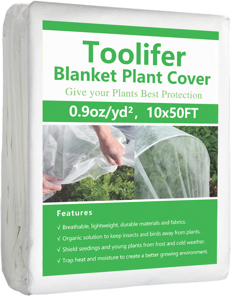 Toolifer Plant Covers Freeze Protection 10 ft x 50 ft Floating Row Cover Garden Fabric Plant Cover for Winter Frost Protection Sun Pest Protection (10FT X 50FT)