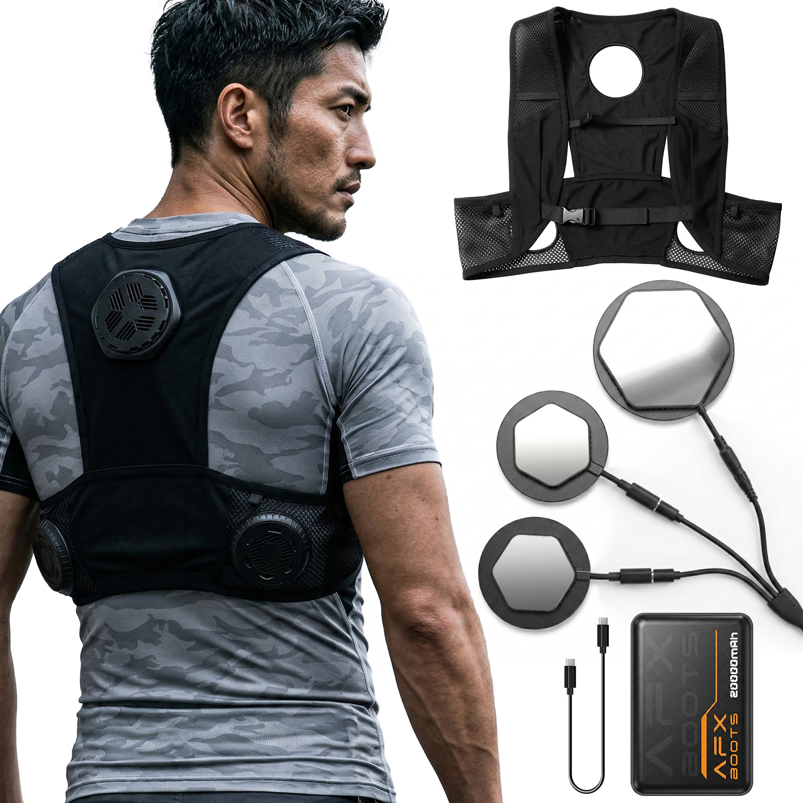 ペルチェベスト【最大-24℃瞬間冷却】5秒速冷 3デバイス搭載 20000mAh大容量 3段階冷感切替 最大8.5時間稼働 Type-C急