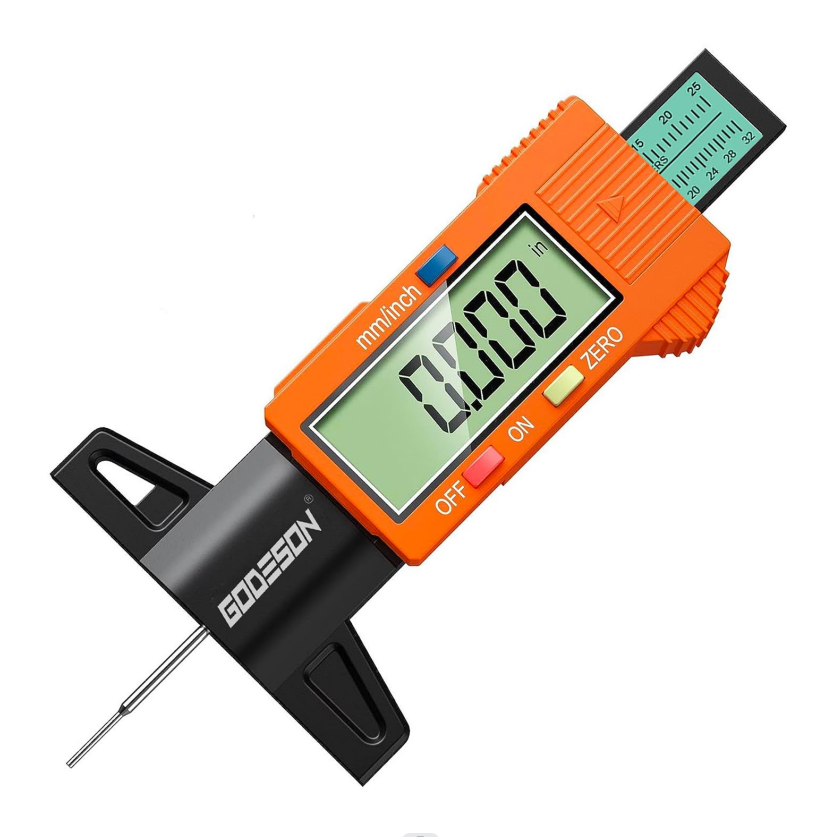 GODESON Tire Tread Depth Gauge,Digital Tire Tread Depth Gauge with Color-Coded Bar,Tread Depth Gauge in 1 Inch/25.4 mm,Tire Depth Gauge with Large LCD Display Suitable for All Vehicle Tires-Orange