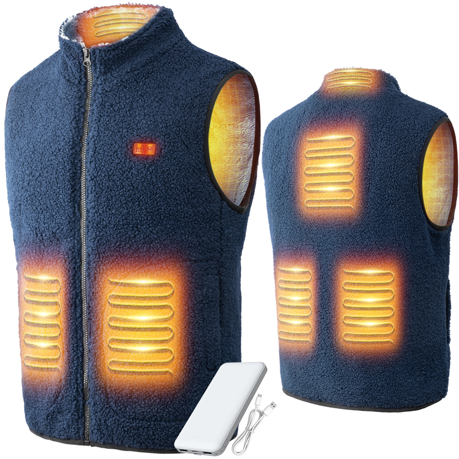 LABEWVI Electric Heated Vest, Heated Vest, Boa Fleece, Mobile Battery Included, 3 Temperature Adjustment, USB Powered, Washable, Lightweight, Fleece Lined, Thermal Wear, Cold Protection, Built-in