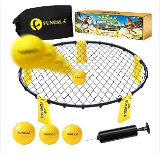 Roundnet Game Set - Outdoor Beach Volleyball Game, Quick Setup Non-Slip Ball Game with Hidden Needle Air Pump, Easy Assembly Portable Carry Bag for Beach Garden Lawn Park