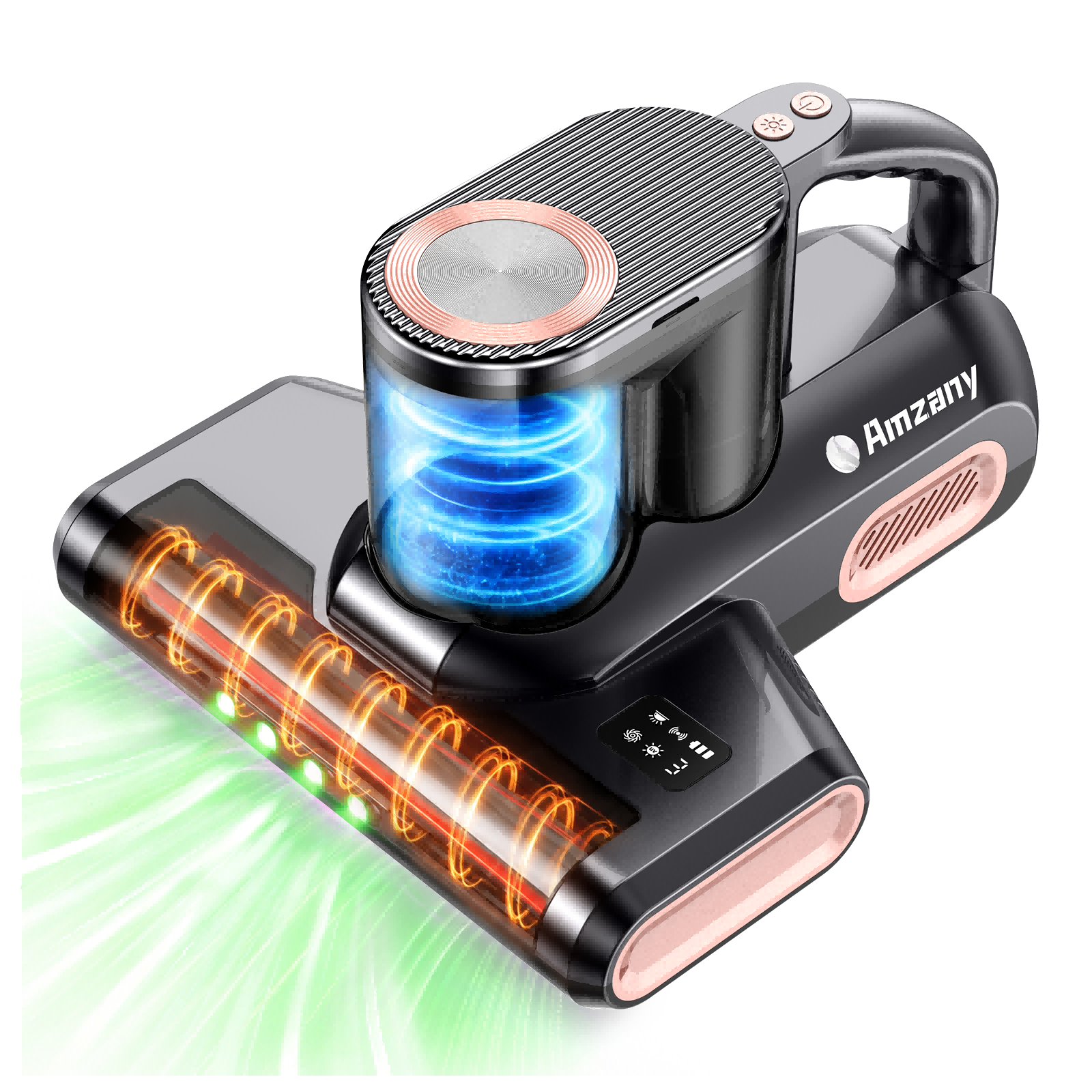 Amzany Cordless Mattress Vacuum Cleaner, 18Kpa Bed Vacuum with 253.7nm UV-C Light & Ultrasonic, 52800 BPM Tapping, 3-Stage HEPA, Green Light Dust Detection for Bed Sofa Couch Crib Pet Hair