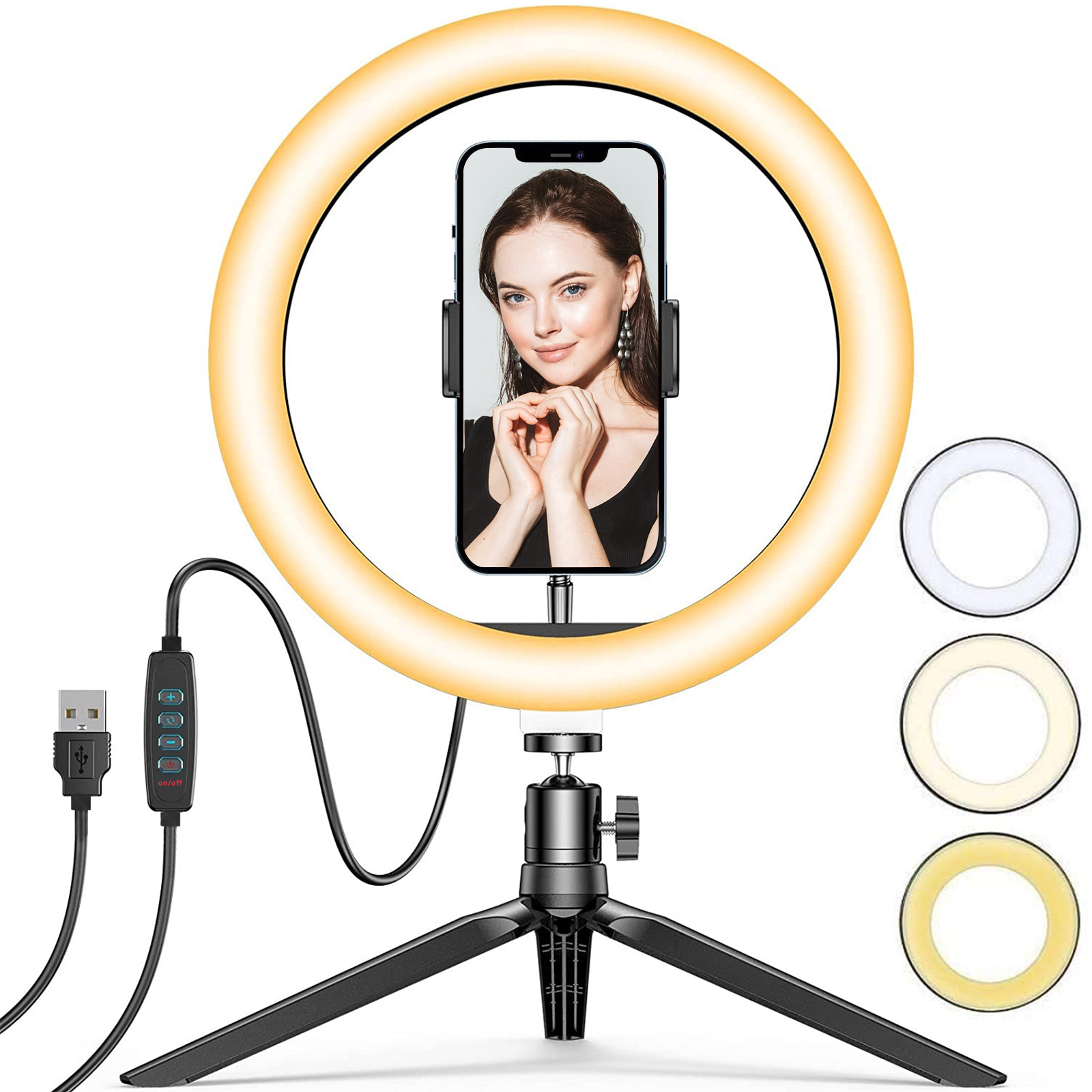 Ring Light, Ring Light for Makeup 10", Ring Light with Stand and Phone Holder, Selfie Ring Light with 3 Light Modes for Makeup/Live Streaming/Vlog/Video, Compatible with iPhone & Android