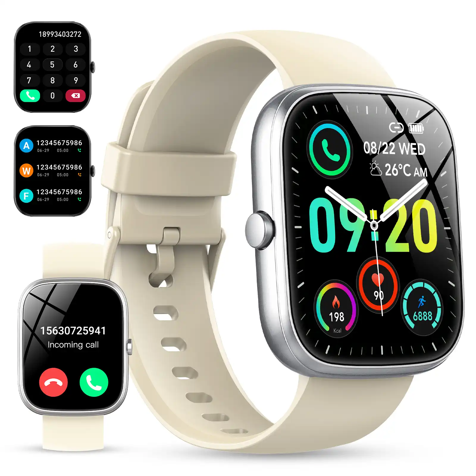 Smart Watch for Android and iPhone, IP68 Waterproof Smartwatch for Women Men 100+ Sports Modes 1.91-inch Fitness Tracker, Smart Watch with Bluetooth Call(Answer/Make Calls), for Gift White