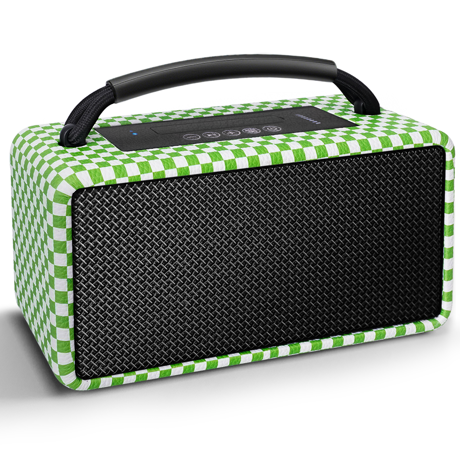 DINDIN Portable Bluetooth Speaker: 80W (Peak), 20H Playtime, Loud Wireless Wood Speakers with Bass, AUX and USB Input, Subwoofer, TWS Pairing, Vintage Speaker for Outdoor, Home, Office (White+Green)