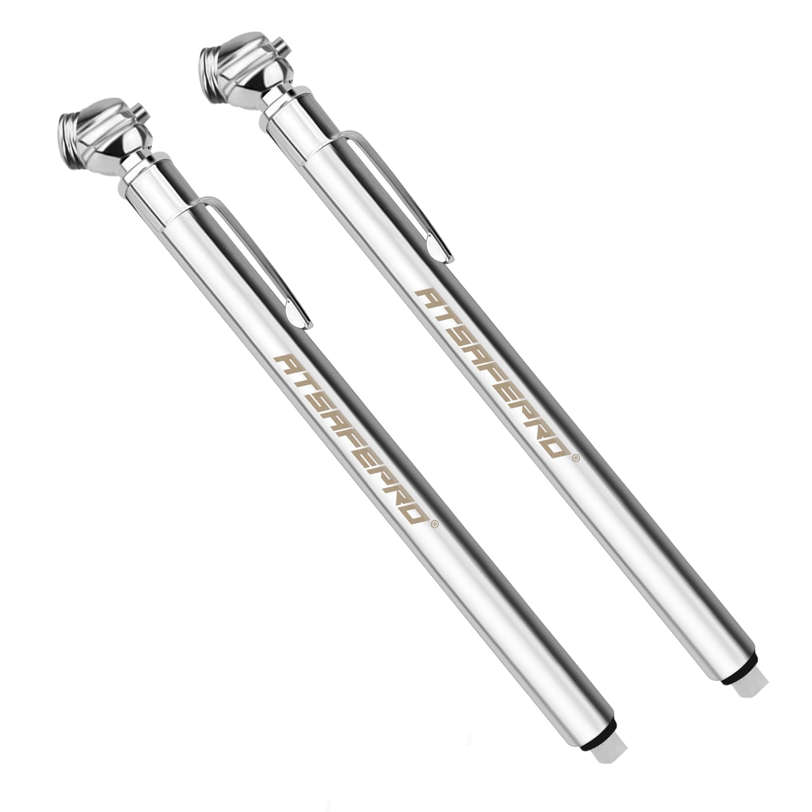 Pencil Tire Pressure Gauge (5-50PSI&10-75PSI), Sealed Zinc Alloy Nozzle and Silvery Aluminum Tube Body, Suitable for Bikes,Cars, Trucks