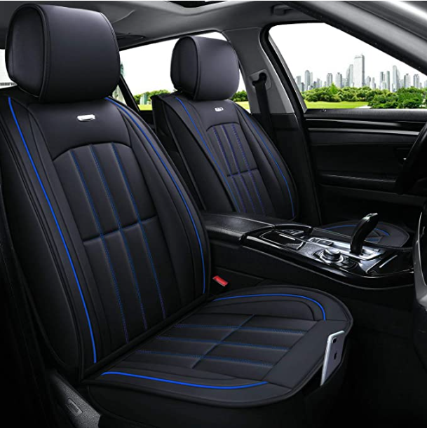 Aierxuan 5 Car Seat Covers Full Set, Car Seat Protectors with Waterproof Leather Universal Fit Most Sedan SUV Such as Hyundai Kia Honda Mazda Toyota Chevy Dodge Infiniti (Black Blue)