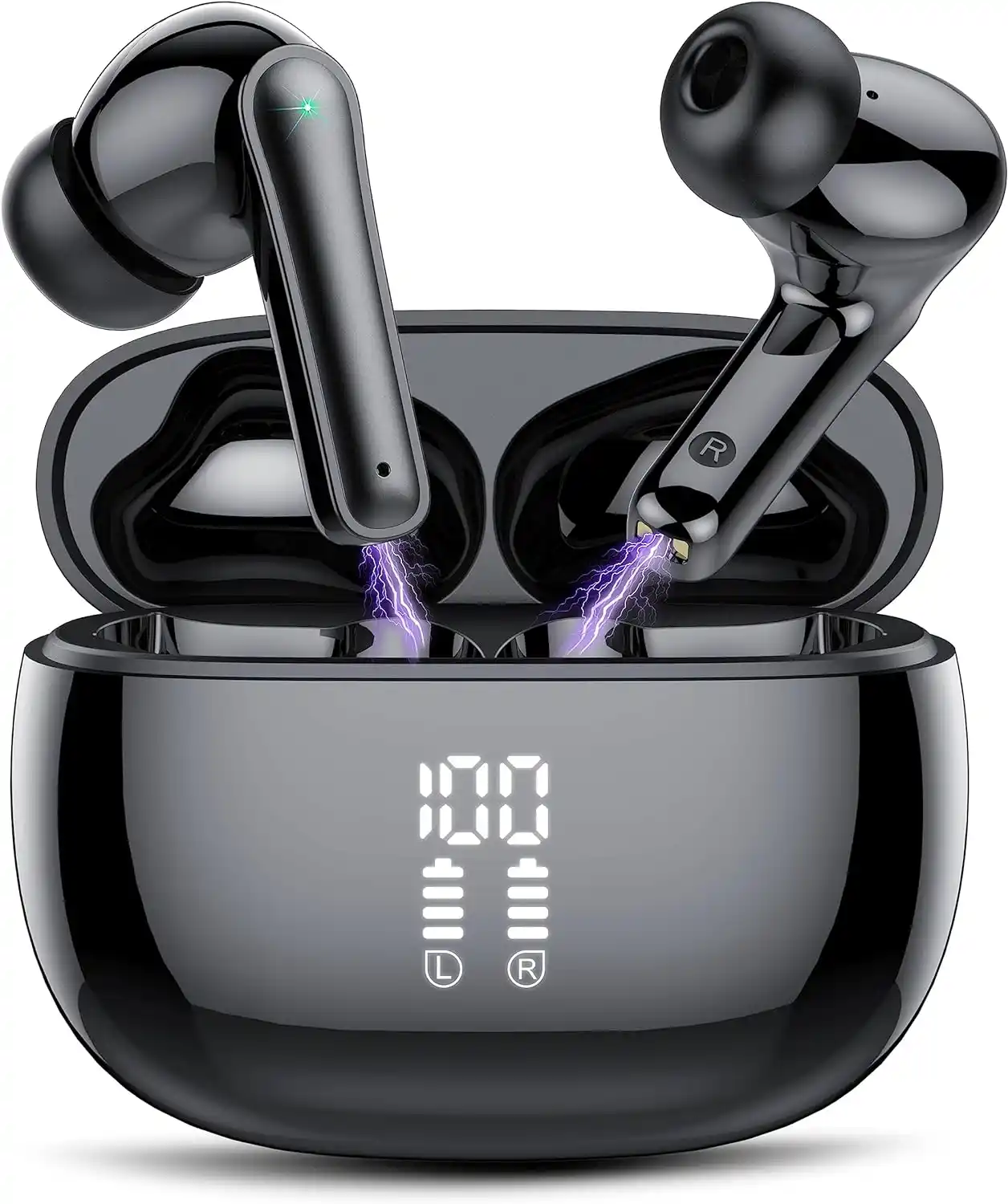 Wireless Earbuds, In Ear Headphones Bluetooth 5.3 with 4 HD Microphone, 48hr Playtime Wireless Headphones, Deep Bass, ENC Noise Cancelling Earbuds IP7 Waterproof Earphones LED Display USB-C