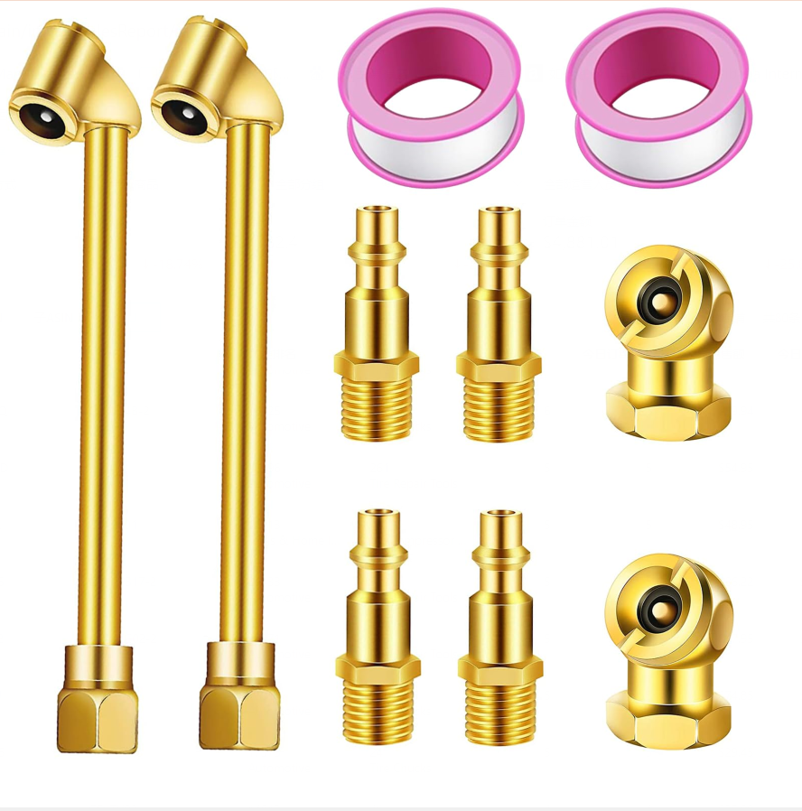 GODESON Air Chuck Set,2pcs Heavy Duty Dual Head Air Chuck,2 pcs Closed Ball Tire Chuck with 1/4" FNPT and 4pcs Standard Male Quick Plug, Tire Air Fill Kit for Tire Inflator Gauge and Air Compressor