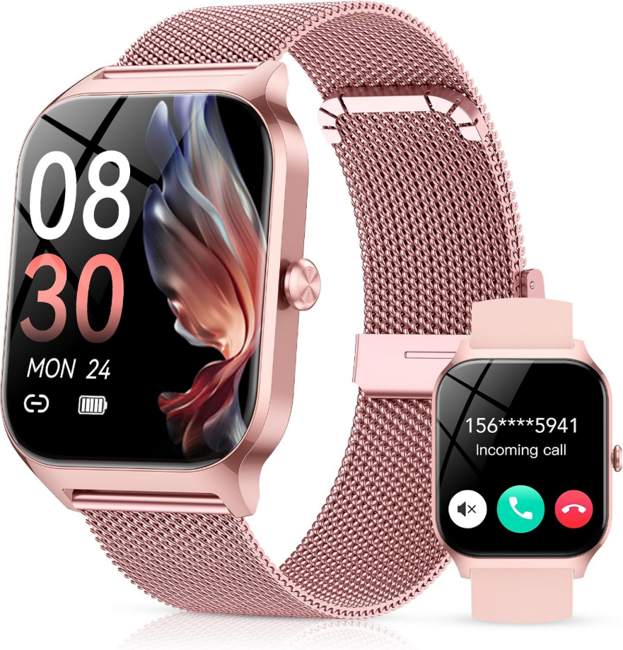 CASCHO Smart Watches for Women, 1.85" HD Smartwatch with 120+ Sports Modes/Heart Rate/Sleep Monitor, IP68 Waterproof Fitness Tracker with Bluetooth Calling/Voice Control for Android iOS, Rose Gold