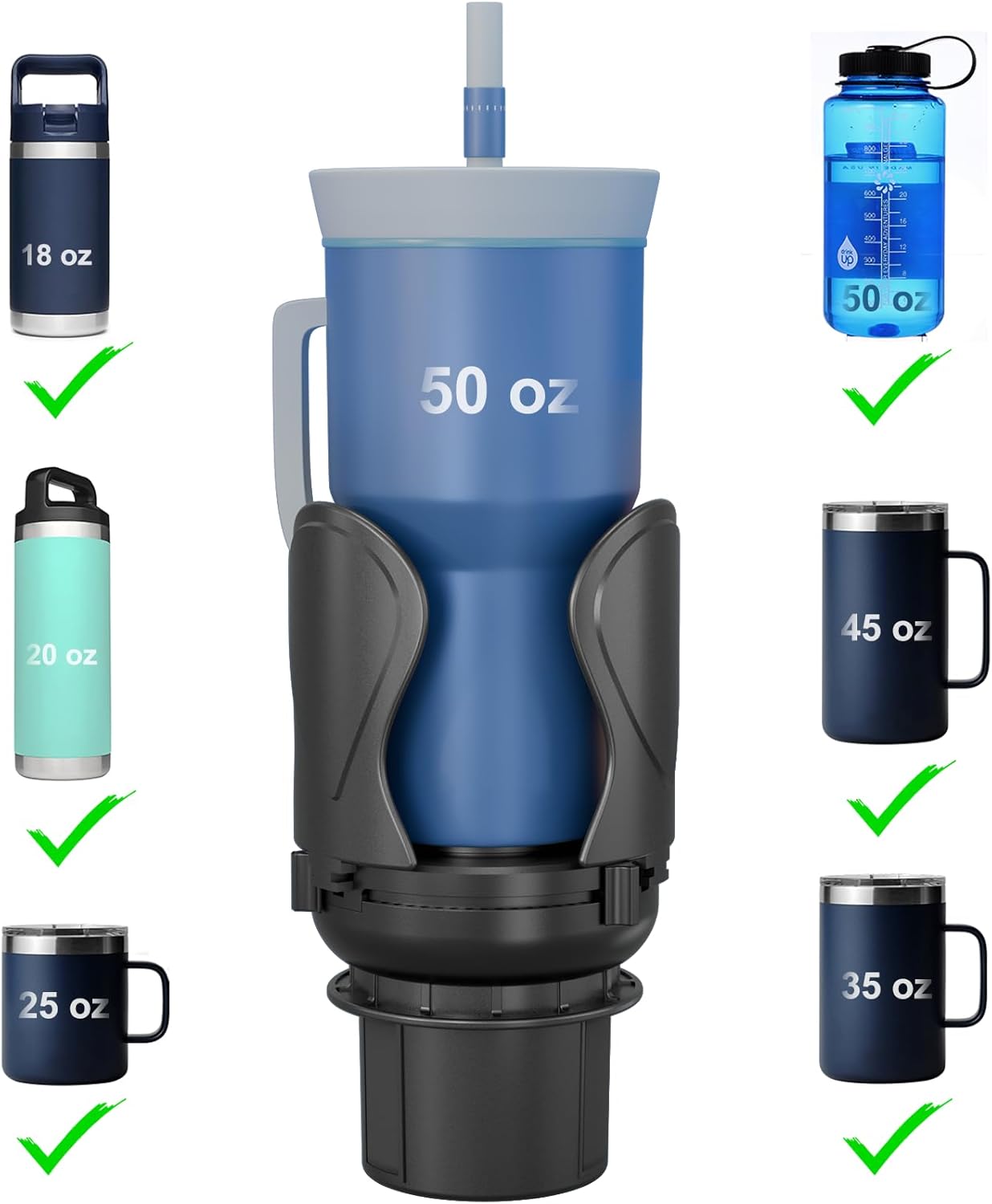 Car Cup Holder Expander, Cup Holder Extender Adapter with Expandable Arm and Adjustable Base, Compatible with Yeti Ramblers, Hydro Flasks，Stanley, Owala Most Coffee Mugs Bottles & Cups